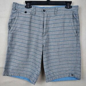 Quiksilver Mens Shorts 33 Gray Blue Striped Tailored Waist Flat FrontClassic...